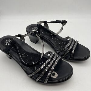 NWOB Dansko Grace Black/Silver Sz 7.5‎ Dress Sandals Heels New Without Box